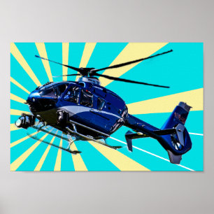 Blauwe helikopter poster