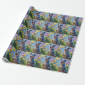 Blauwe Heller Hond Spring Bloemen Schilderen Cadeaupapier (Uitgerold)