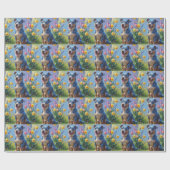 Blauwe Heller Hond Spring Bloemen Schilderen Cadeaupapier (Vlak)