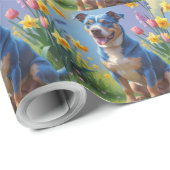 Blauwe Heller Hond Spring Bloemen Schilderen Cadeaupapier (Rol Hoek)