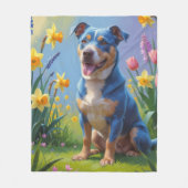 Blauwe Heller Hond Spring Bloemen Schilderen Fleece Deken (Voorkant)