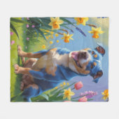 Blauwe Heller Hond Spring Bloemen Schilderen Fleece Deken (Voorkant (Horizontaal))