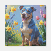 Blauwe Heller Hond Spring Bloemen Schilderen Magneet (Voorkant)