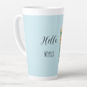 Blauwe Hello World koffiekop Latte Mok (Linkerhoek)