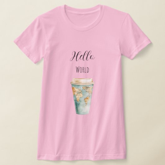 Blauwe Hello World koffiekop T-shirt (Laagn)
