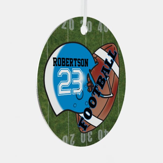 Blauwe Helm met een Football Metalen Ornament (Voorkant Rechts)