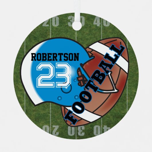 Blauwe Helm met een Football Metalen Ornament (Voorkant)