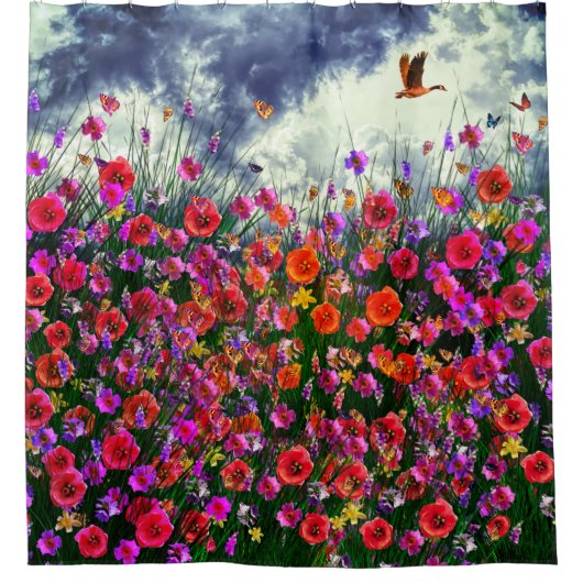 Blauwe hemden - Wilde bloemvelden Douchegordijn (Voorkant)