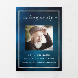 Blauwe hemdfoto drievoudig begrafenisherdenkingspr drieluik aankondiging