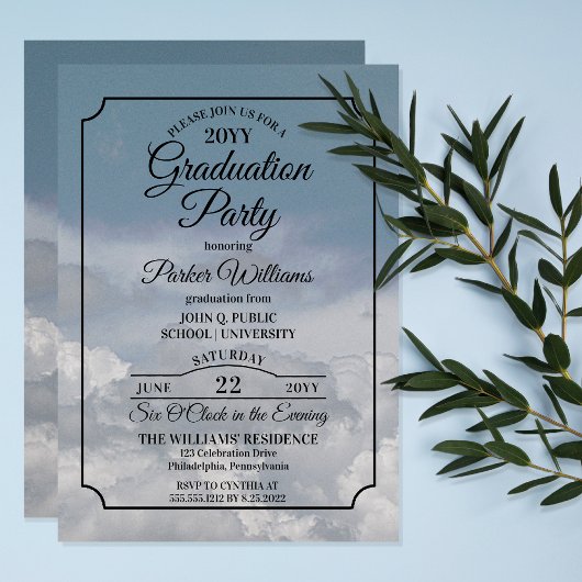 Blauwe hemel boven de Clouds Graduation Party Kaart