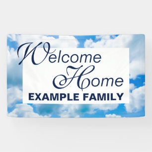 Blauwe hemel Clouds II + jouw tekst & ideeën Spandoek