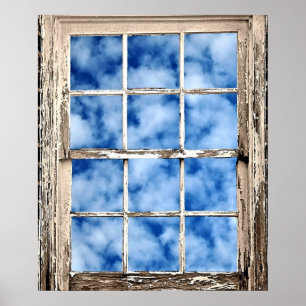 Blauwe hemel door venster poster
