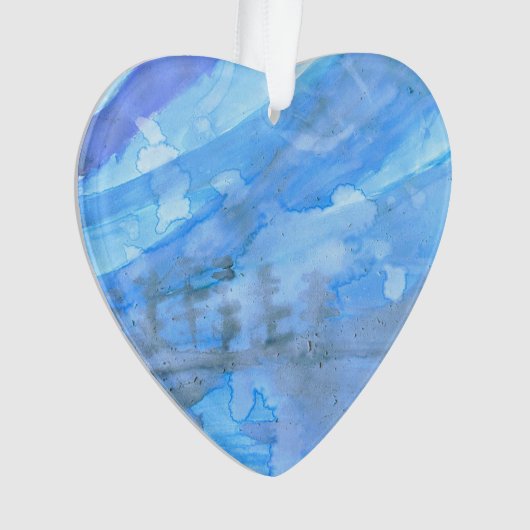 Blauwe hemel en bomen kerstmis 2020 ornament (voorkant)