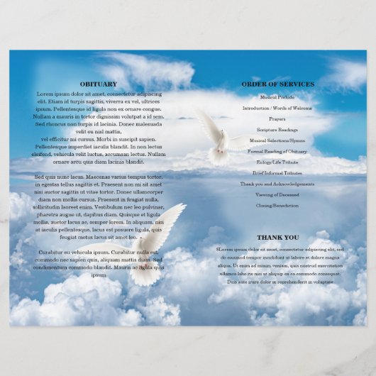 Blauwe hemel en duif Funeral Program sjabloon (Achterkant)