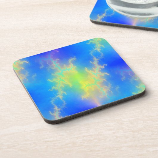 Blauwe hemel en gouden gele blikstrips bier onderzetter (Linkerzijde)