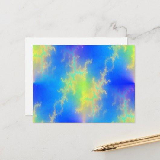 Blauwe hemel en gouden gele blikstrips briefkaart (Voorkant / Achterkant in situ)