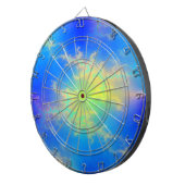 Blauwe hemel en gouden gele blikstrips dartbord (Voorkant Rechts)