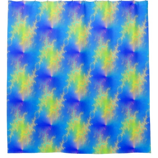 Blauwe hemel en gouden gele blikstrips douchegordijn (Voorkant)