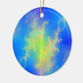 Blauwe hemel en gouden gele blikstrips keramisch ornament (Links)