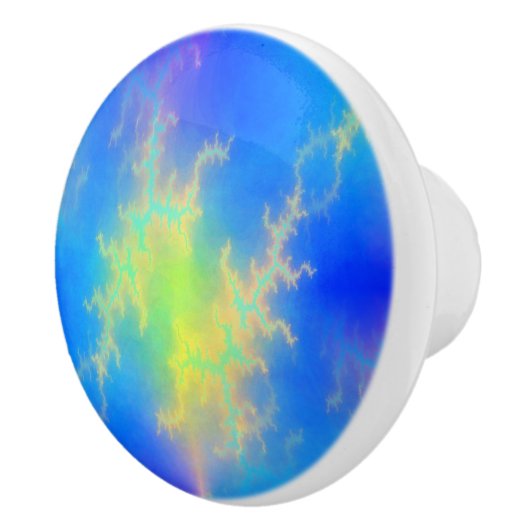 Blauwe hemel en gouden gele blikstrips keramische knop (Rechts)