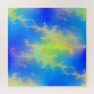 Blauwe hemel en gouden gele blikstrips legpuzzel