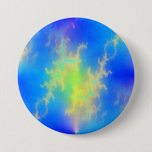 Blauwe hemel en gouden gele blikstrips ronde button 7,6 cm (Voorkant)