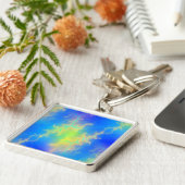 Blauwe hemel en gouden gele blikstrips sleutelhanger (Zijkant)