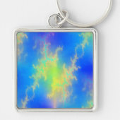 Blauwe hemel en gouden gele blikstrips sleutelhanger (Voorkant)