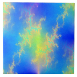 Blauwe hemel en gouden gele blikstrips tegeltje