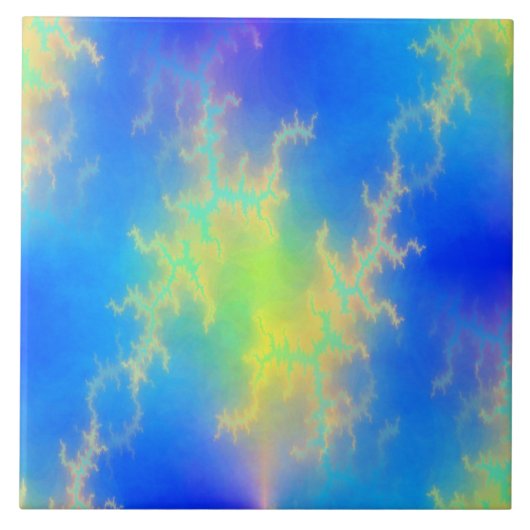 Blauwe hemel en gouden gele blikstrips tegeltje (Voorkant)