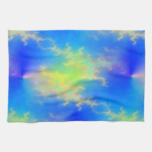 Blauwe hemel en gouden gele blikstrips theedoek (Horizontaal)