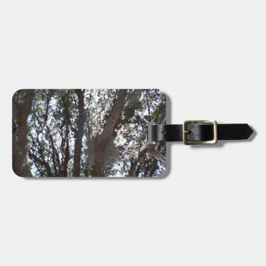 blauwe hemel en mos van eikenbomen bagagelabel (Voorkant horizontaal)