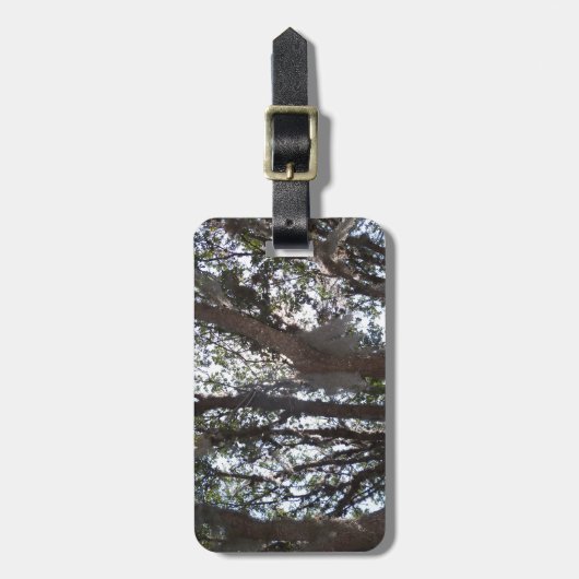 blauwe hemel en mos van eikenbomen bagagelabel (Voorkant verticaal)