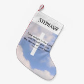 Blauwe Hemel en Wit Kruis Christelijk Bijbelvers Kleine Kerstsok (Voorkant (Hangend))