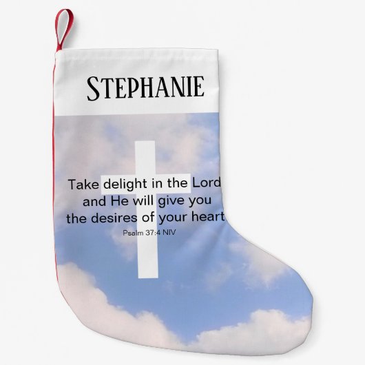 Blauwe Hemel en Wit Kruis Christelijk Bijbelvers Kleine Kerstsok (Voorkant)