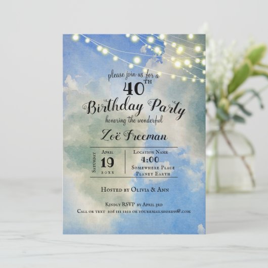 Blauwe hemel en witte wolken | Blauw 40e verjaarda Kaart (Staand voorkant)