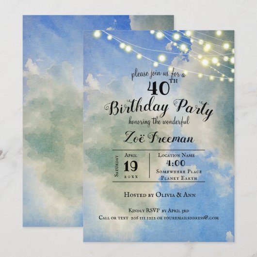 Blauwe hemel en witte wolken | Blauw 40e verjaarda Kaart (Voorkant / Achterkant)