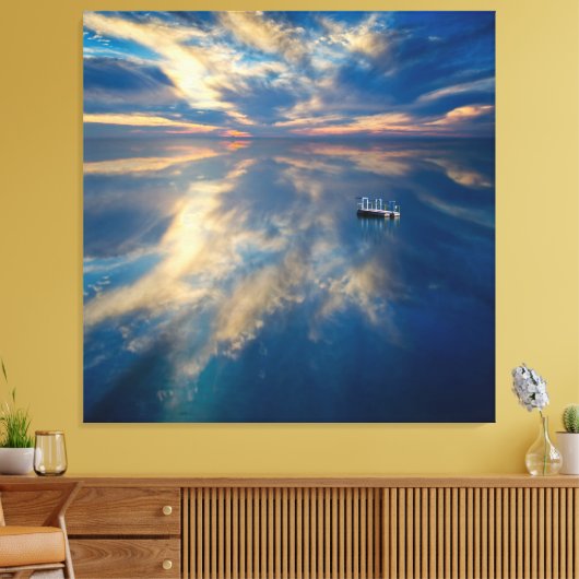 Blauwe hemel en witte wolken boven Zee Canvas Afdruk (Insitu (Woonkamer))