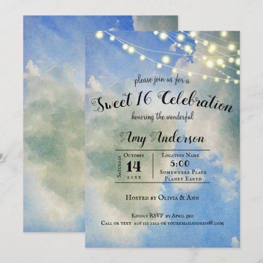 Blauwe hemel en witte wolken | Zoet 16 Birthday Kaart (Voorkant / Achterkant)