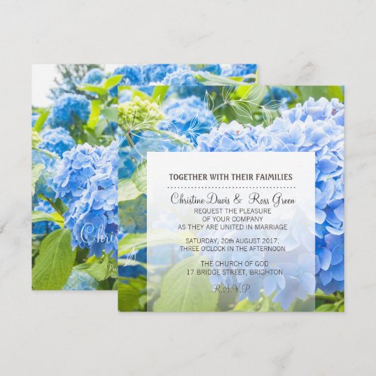 Blauwe hemel, floral, bruiloft uitnodigset kaart (Voorkant / Achterkant)