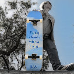Blauwe hemel gedeeltelijk troebel met een draaiend persoonlijk skateboard<br><div class="desc">Sky blue en een draaikolk van witte wolken is een fotografisch ontwerp, gedeeltelijk troebel met een Twist, ongeacht het weer, Geniet van dit felle optimistische uitzicht aan de lucht. Dit skateboard is natuurlijk prachtig en kan worden gepersonaliseerd met Initialen en met uw eigen aangepaste tekst. De hemel is de grens....</div>