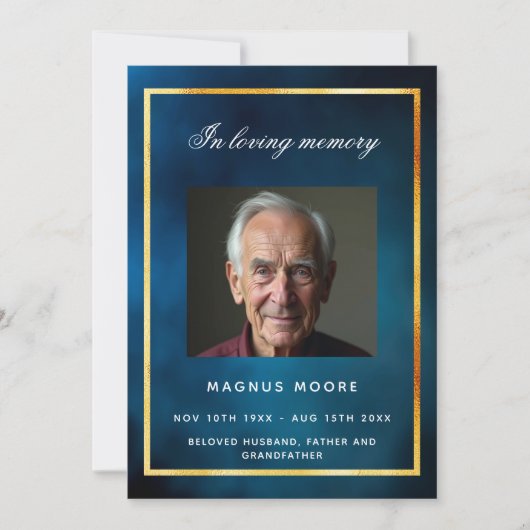Blauwe hemel gouden foto begrafenis programma kaar (Voorkant)