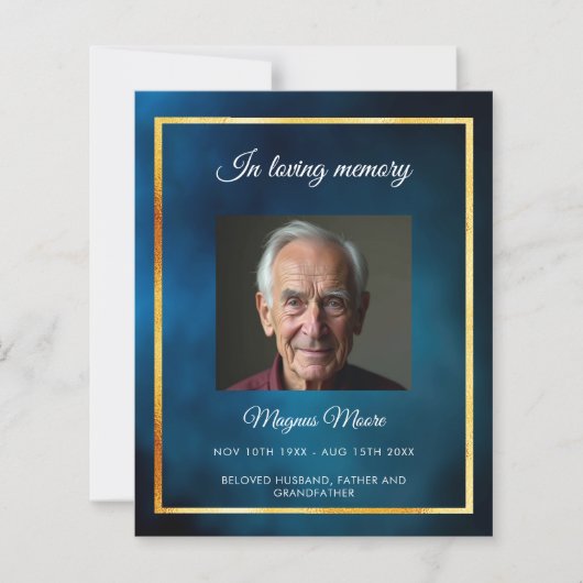 Blauwe hemel gouden foto begrafenis programma kaar (Voorkant)