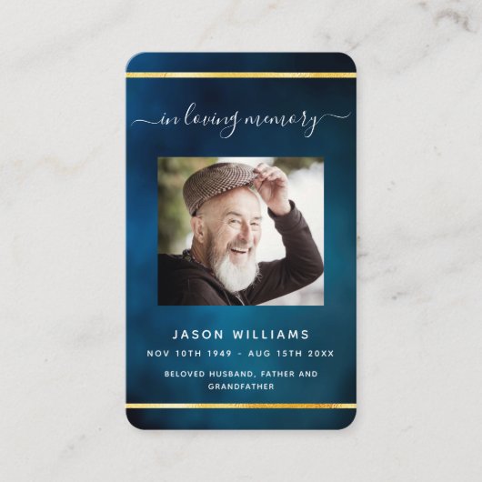 Blauwe hemel gouden fotografietoestel visitekaartje (Voorkant)