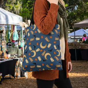 Blauwe Hemel Halloween Hekserige Maan Boodschappen Tote Bag