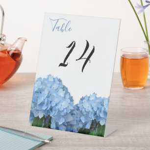 Blauwe Hemel Hortensia Bloemen Trouwtafel Nummer Reclamebord Met Voetstuk