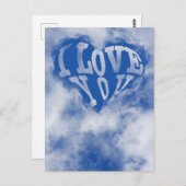 Blauwe hemel met een hart omgeven door wolken. Ik  Briefkaart (Voorkant / Achterkant)