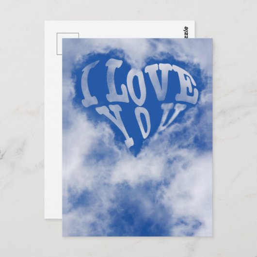 Blauwe hemel met een hart omgeven door wolken. Ik  Briefkaart (Voorkant / Achterkant)