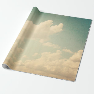 Blauwe hemel met een witte puffige wolkenhemel, , cadeaupapier