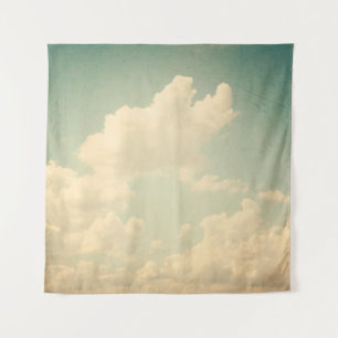 Blauwe hemel met een witte puffige wolkenhemel, , wandkleed